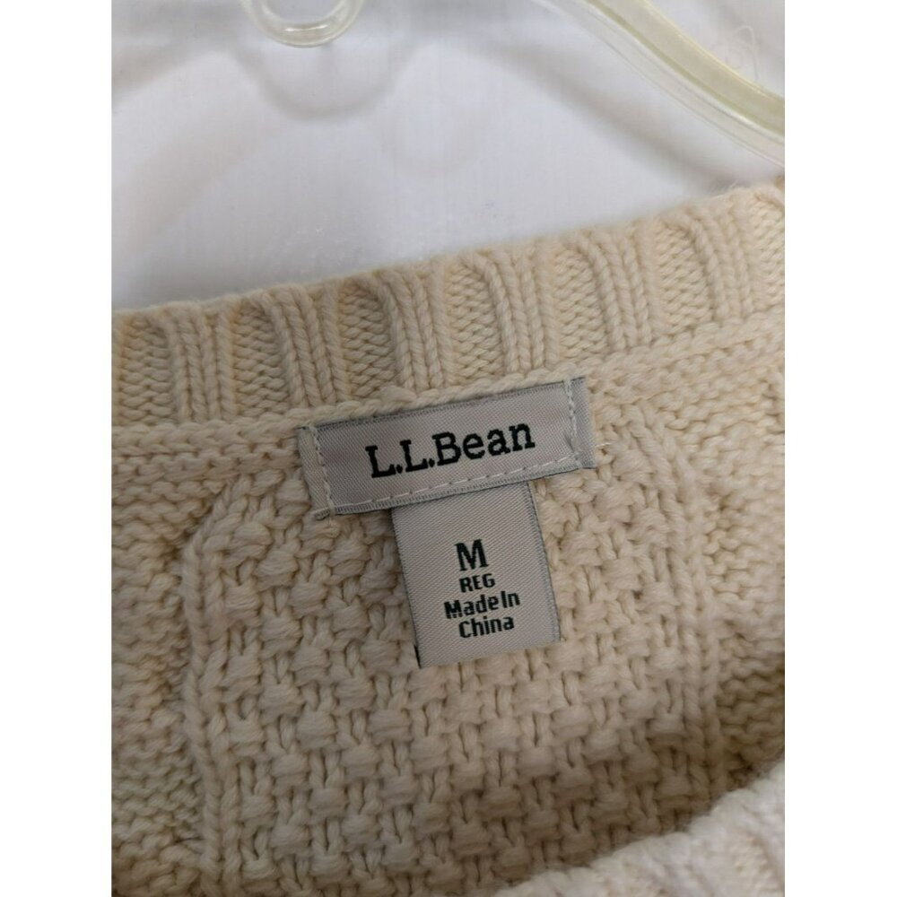 LL Bean Womens Beige Cotton Cable Knit Shoulder Button Sweater M Reg 280394 - Picture 3 of 5